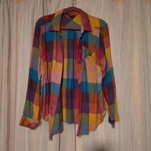 torrid Colorblock Geometric Button-Up Shirt in Orange, Green, Purple